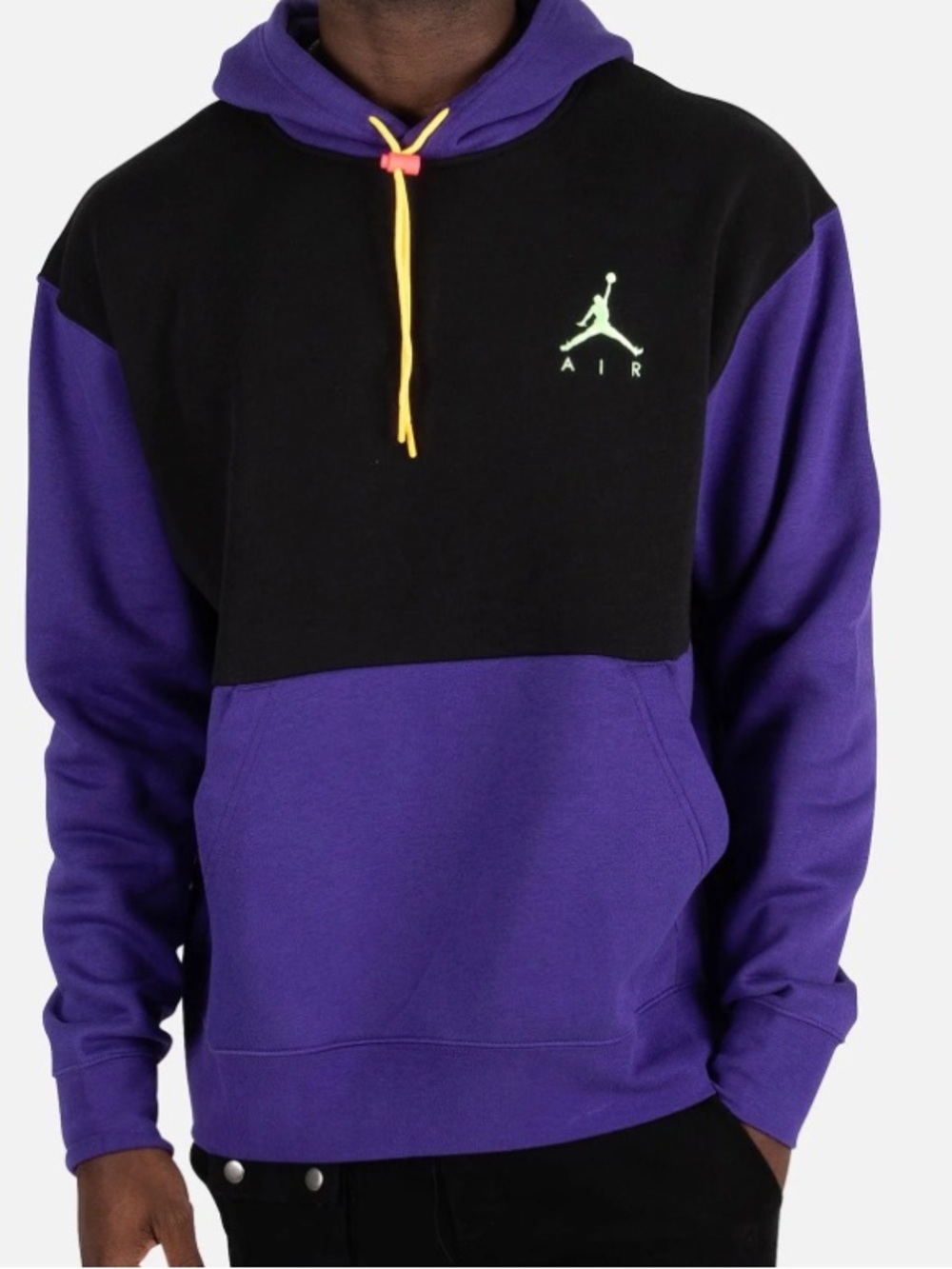Jordan Colorblock Crewneck Hoodie in Purple, Black & Yellow